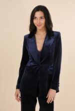 One button velvet blazer